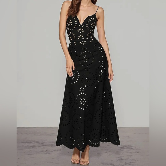 Vibecurve Flower Hollow Floral One Piece Swimsuit and Maxi Skirt Coverup Black L - Picture 1 of 13